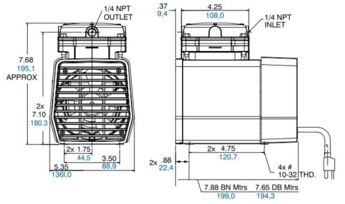 Product Dimensions (inches, mm) all